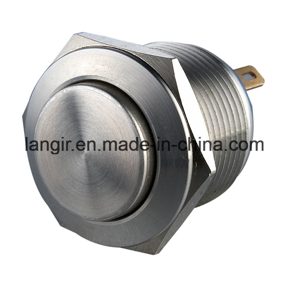 19mm Stainless Steel Pin Terminal High Flat Head Metal Pushbutton Switch