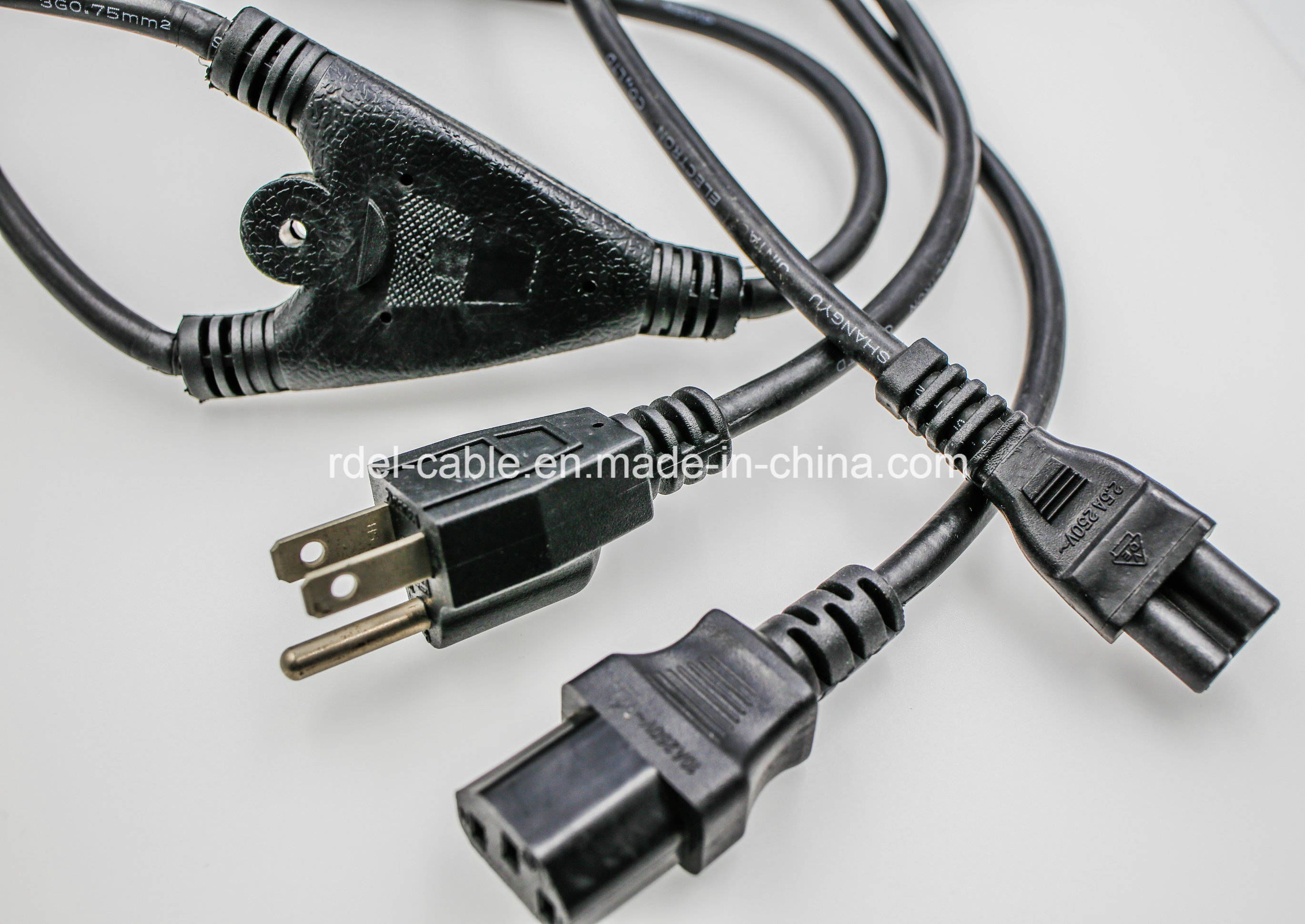 UL Standard NEMA 5-15p USA 3 Pins Plug 250V Power Cord with Sjt Cable Spiltter