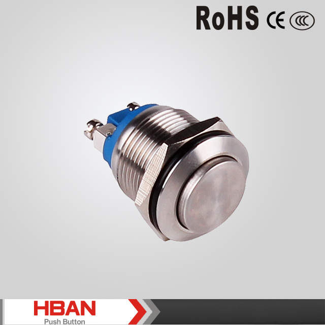 16mm Round High Flat Head Momentary Metal Push Button Switch