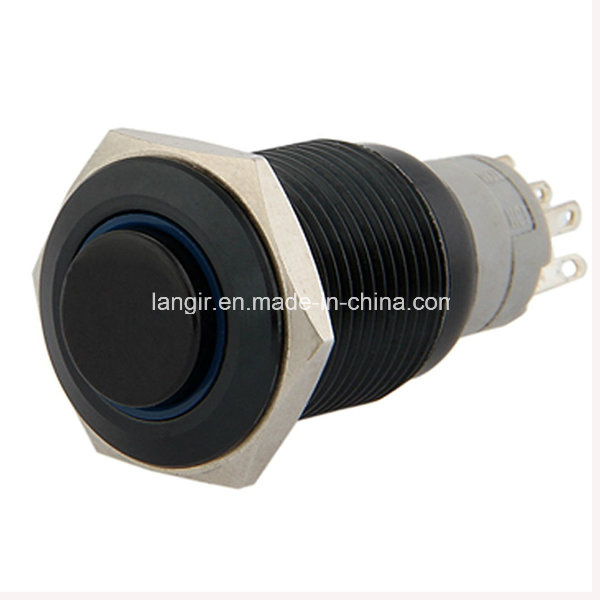 New Design 16mm 12V Black Metal High Head Latching Push Button Switch