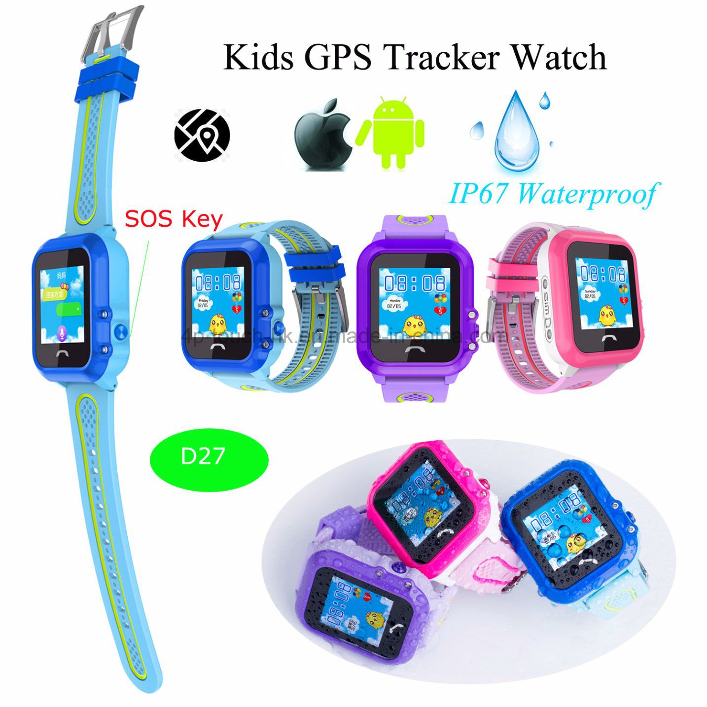 Waterproof IP67 Kids GPS Tracker Watch with Sos Button (D27)