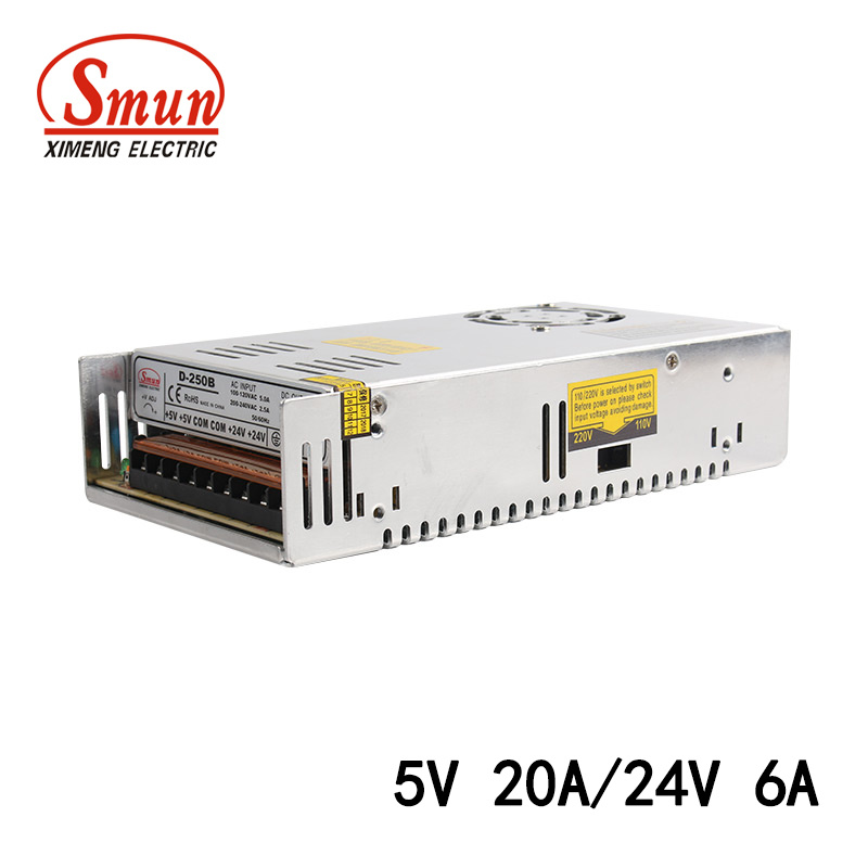 250W 5V 20A/24V 6A Dual Output Switching Power Supply SMPS