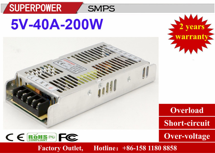 LED Driver 5V 40A 200W Ultrathin Switching Power Supply Reserved for 3D Printer