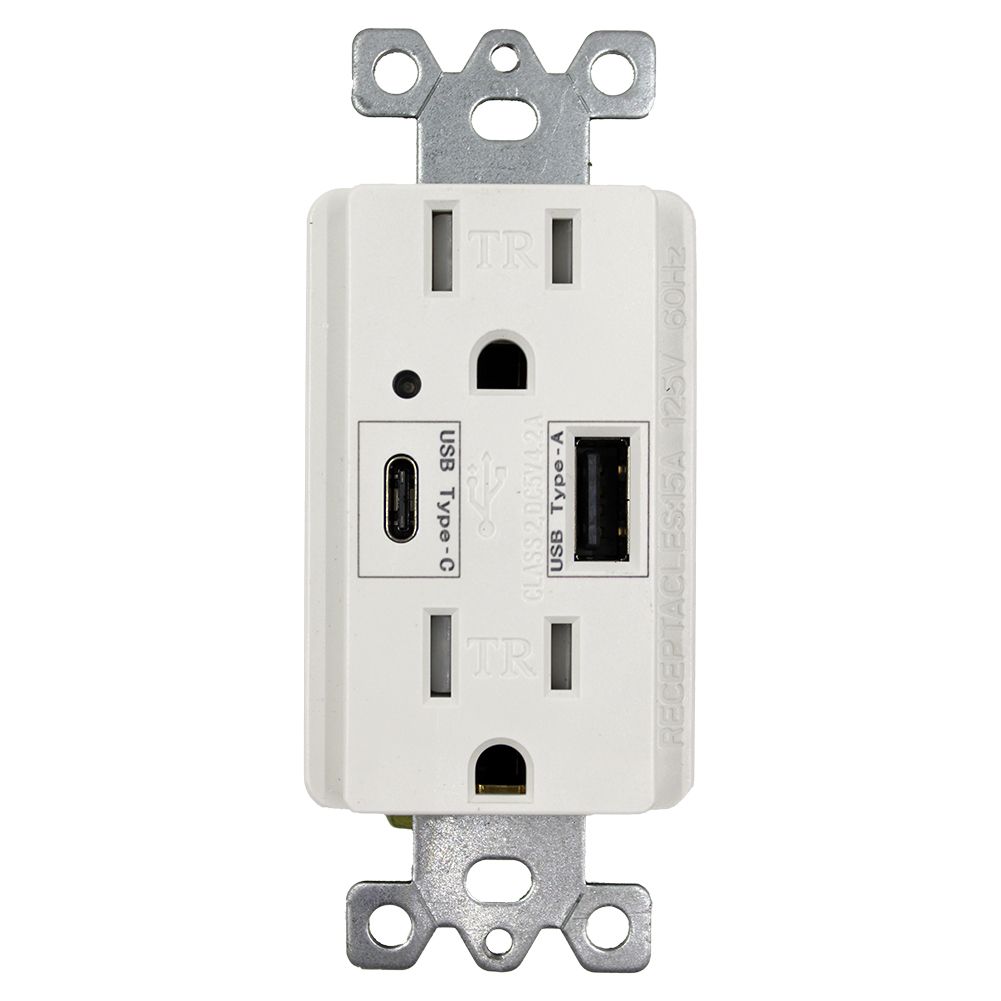 USB Socket with LED Indicator, Wall Outlet with Dual USB (Type-A & Type-C) Charging Ports (Total 4.2A/5V) , White