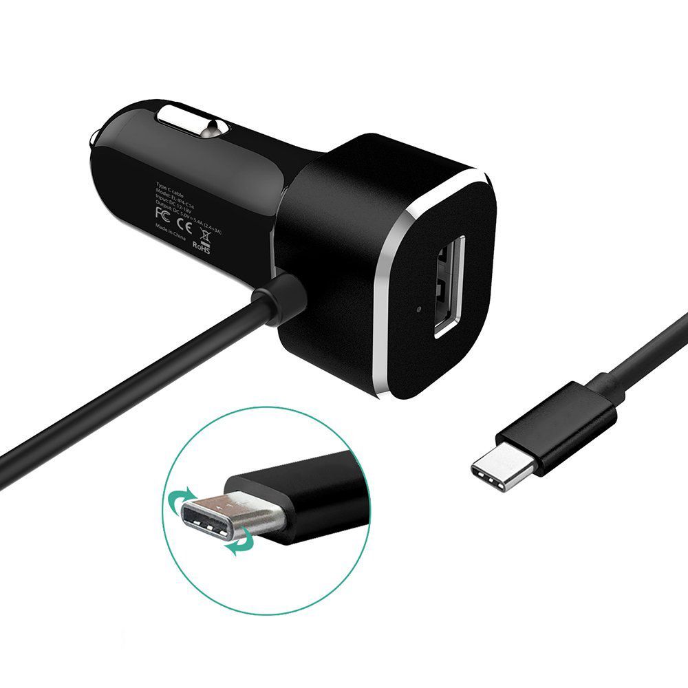 5.4A Car Charger Adapter with Integrated Built-in Type-C 3.1 Cord