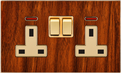UK Double 13A Square-Pinned Switched Socket Outlet with Neon (N5)