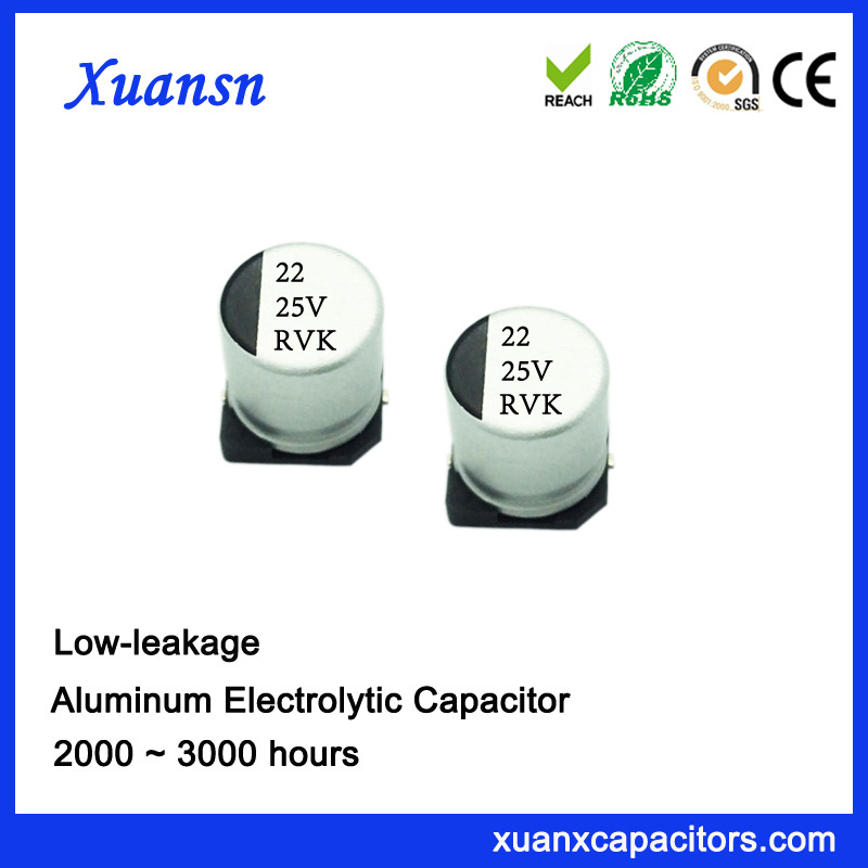 China 22UF 25V 2000hours SMD Low Leakage Capacitor