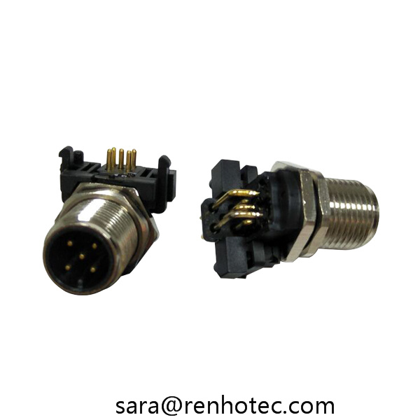 Circular Waterproof Connector Right Angle M12 5pin PCB Mount Socket