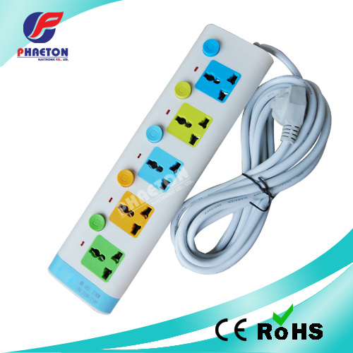 5way Extension Socket with Universal Socket and Switch and LED Light
