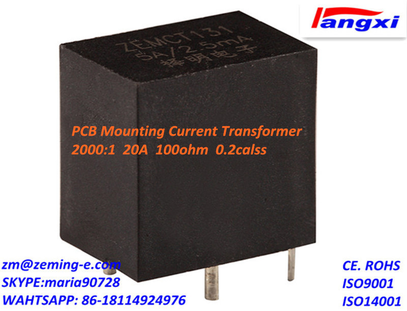 PCB Mounting Current Transformer 2000: 1 20A 100ohm 0.2calss Zemct131