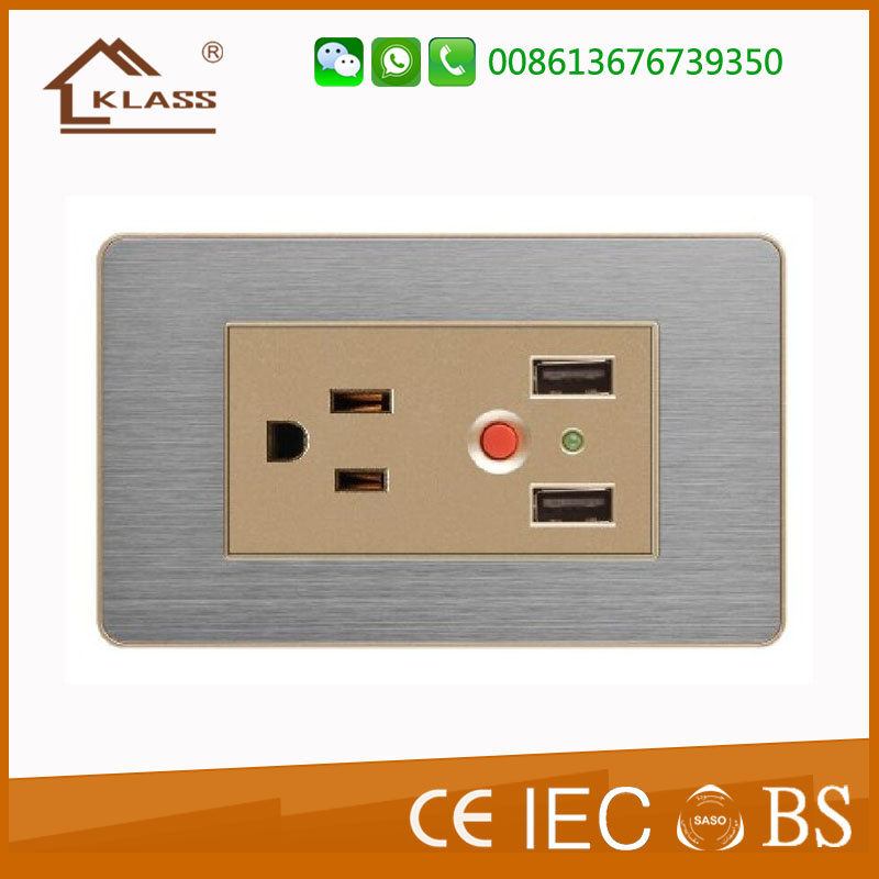 110V South American 3pin Socket with Double USB Socket