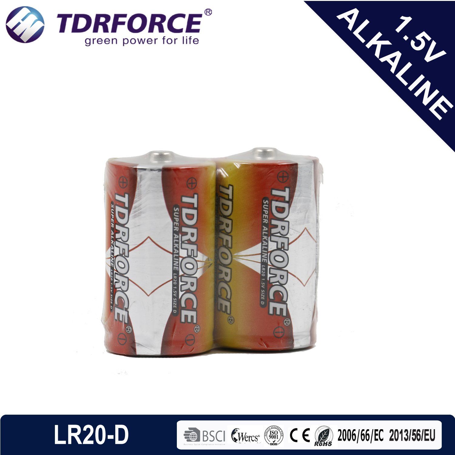 Mercury&Cadmium Free China Factory Ultra Alkaline 1.5V Battery Shrink Pack (LR20/D size)