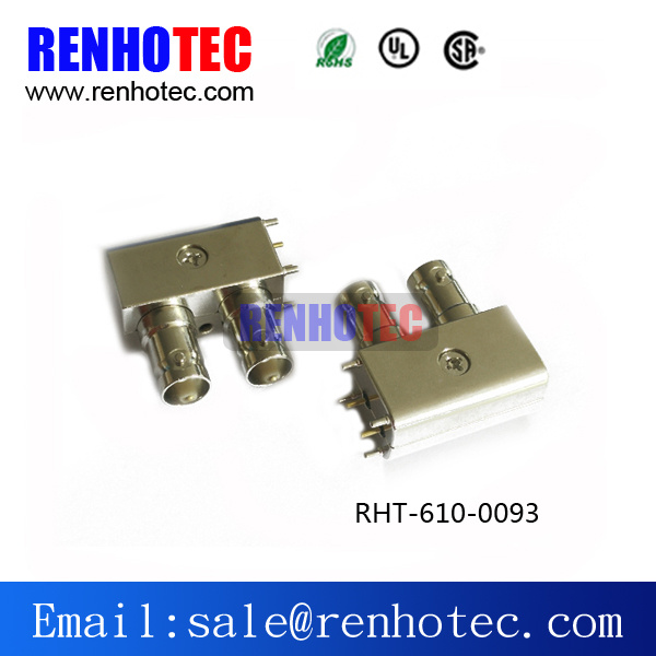 Dual Right Angel Female PCB Connector BNC
