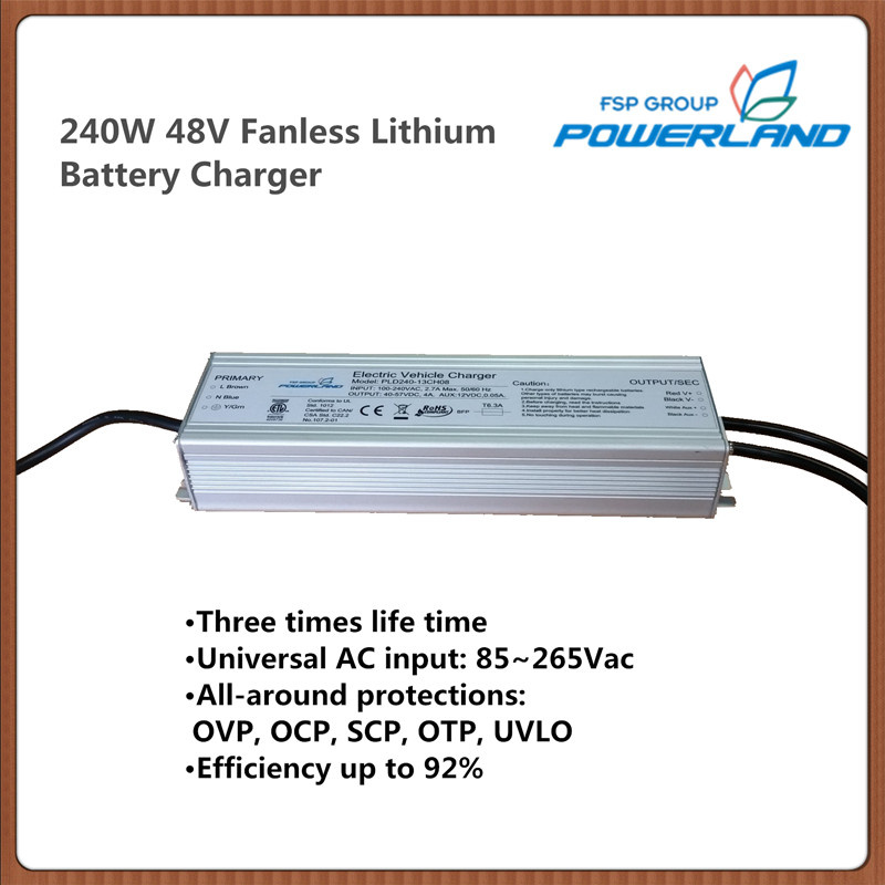 240W 48V Fanless Lithium Battery Charger with Full Range AC Input