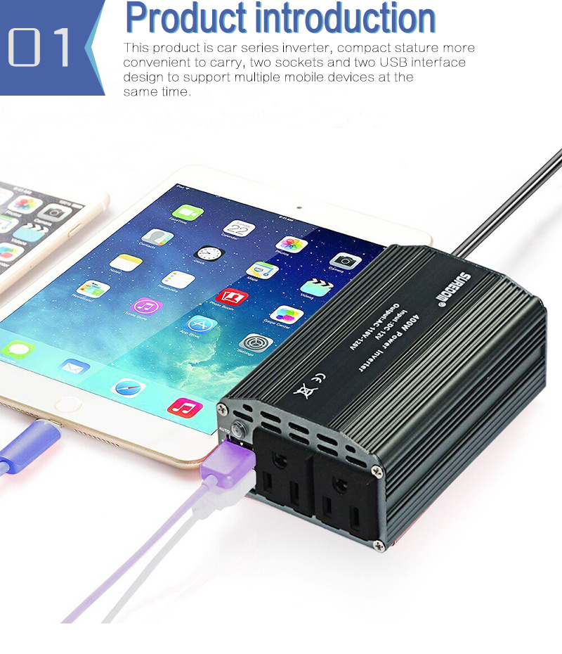 400W Car Power Inverter DC 12V to AC 110V / 220V Inverter Modified Sine Wave Inverter with Dual USB Port