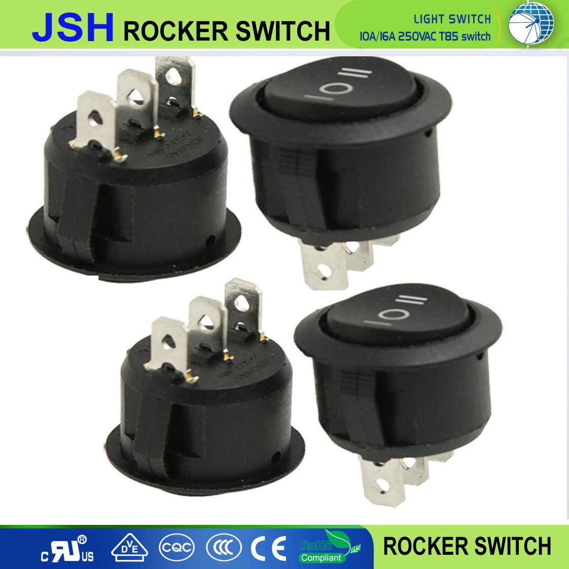 Jsh Black on off on Round Rocker Switch with 3 Pin