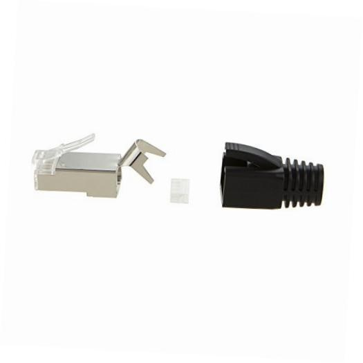 Cat 7 RJ45 Modular Plug (two-piece suit) with Black Hood, Shielded FTP