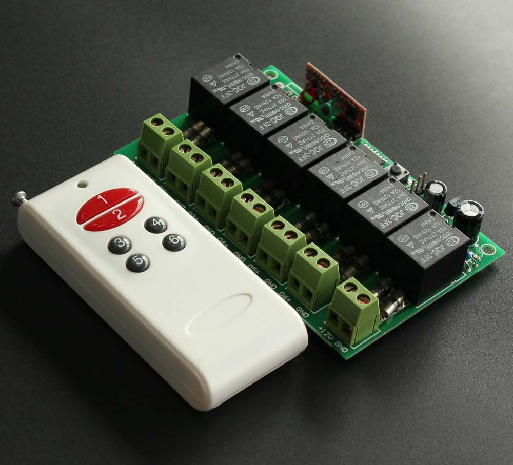 12V 6 Channels Garage Door 433/315MHz RF Remote Control Switch Motor Controller
