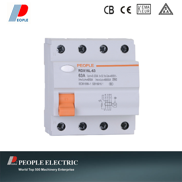 Residual Current Circuit Breaker Electromagnetic Type 4p Rdx16L-63