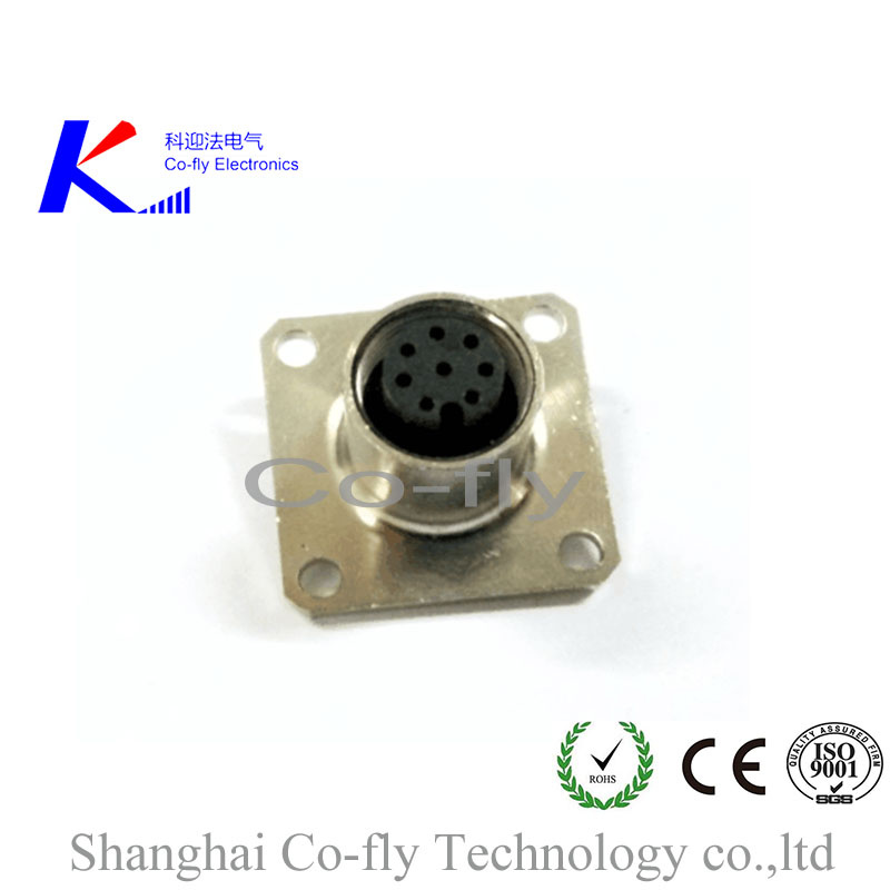 M12 Square Flange Socket Connector 2 3 4 5 6 8 12 17pin Connector 5 Pin Connector