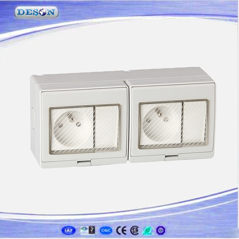 IP55 2 Gang Switch and 2 Gang French Socket Waterproof Wall Switch Socket