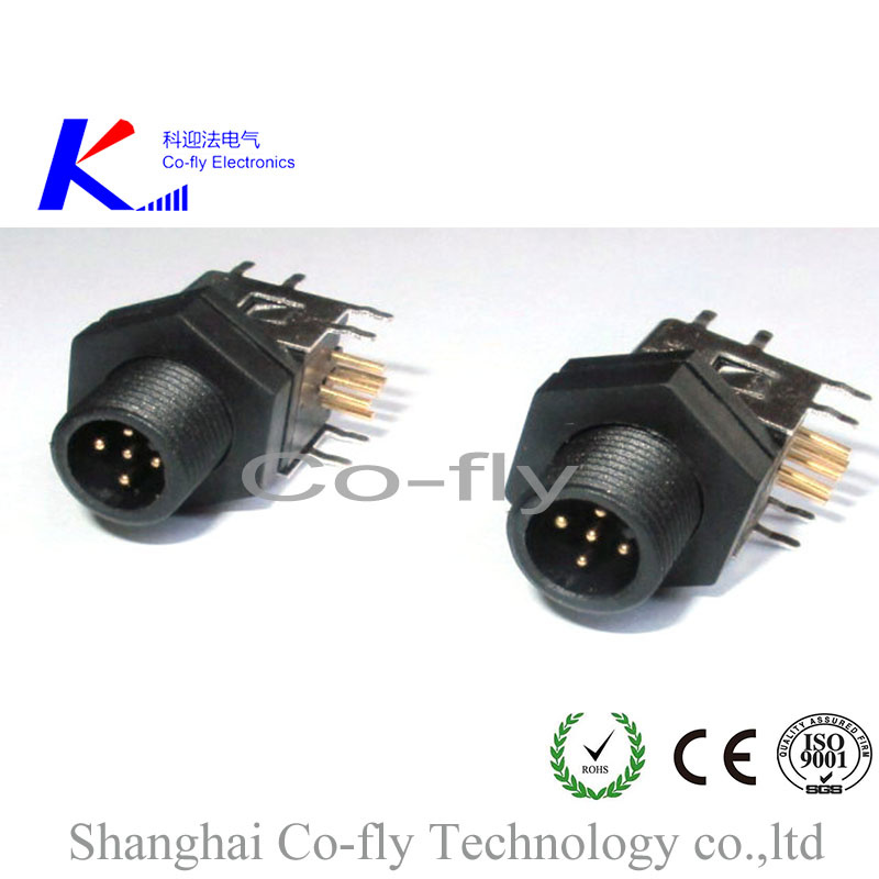 90 Degree 5 Pin Male Flange PCB M12 Molded Adapter Connector