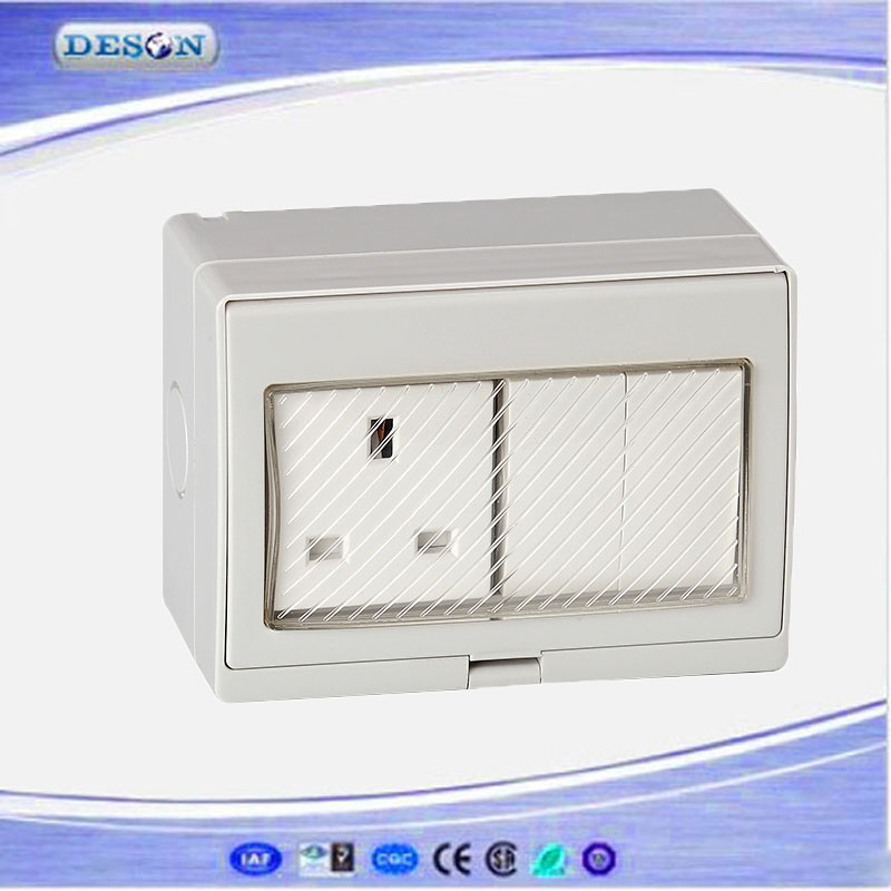 IP55 2 Gang Switch and 1 Gang UK Socket Waterproof Wall Switch Socket