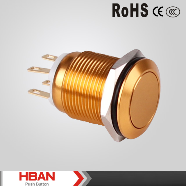 TUV UL RoHS 19mm Customized Yellow Case Flat Metal Push Button Switch