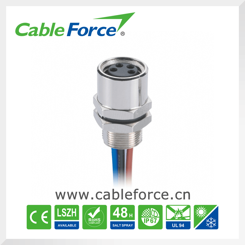 M8 4pin Female Panel Mount Rear Fastened Waterproof Connector for Sensor and Actuators