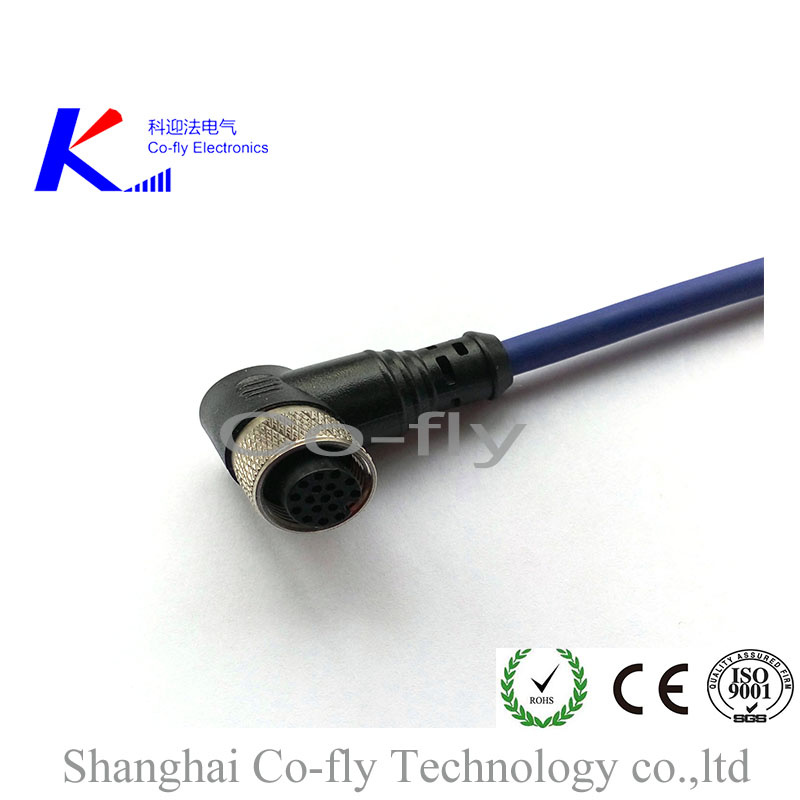 M12 17pin Waterproof Shielded Female Angle Molded Cable Connector