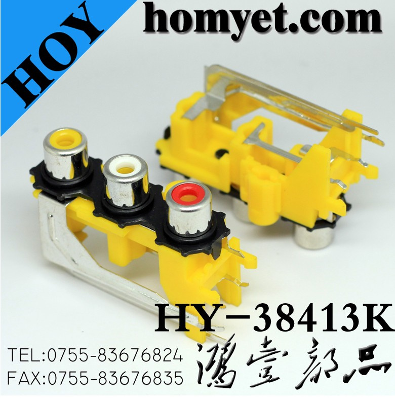 Three Holes RCA Socket with Silvering in Yellow (HY-38413K)