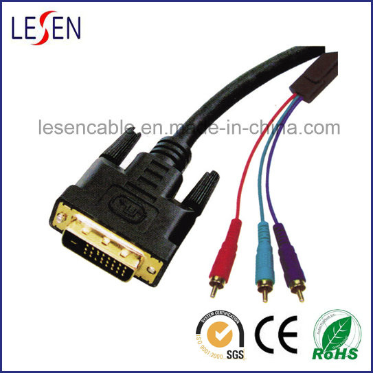 DVI Cable, DVI 24 + 5 Plug to 3RCA Plugs, Gold Plated