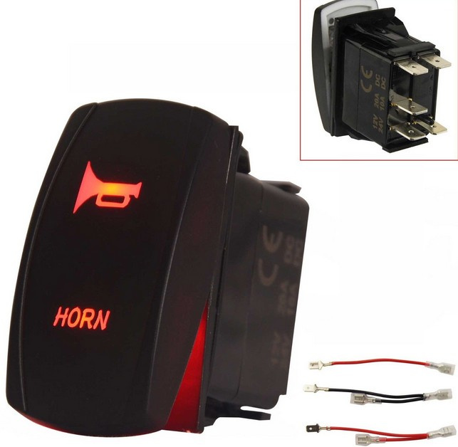 Momentary Red Laser Rocker Switch Horn Backlit LED Light on/off 5 Pin Boat Car