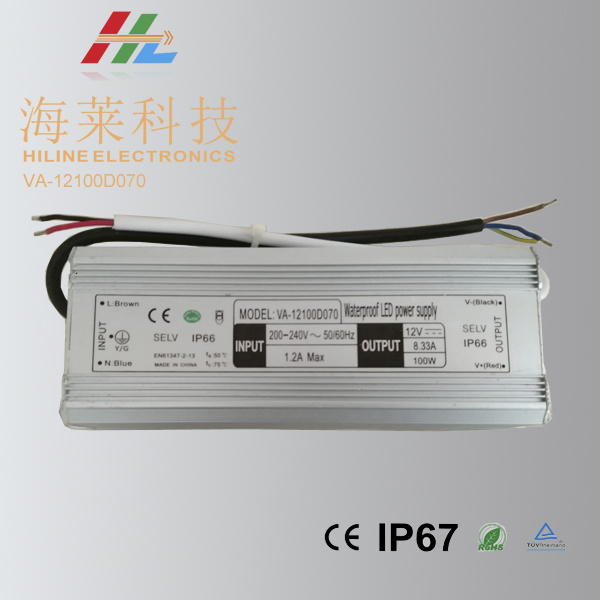 High Power LED 12VDC/24VDC 100W Waterproof Driver for Lighting