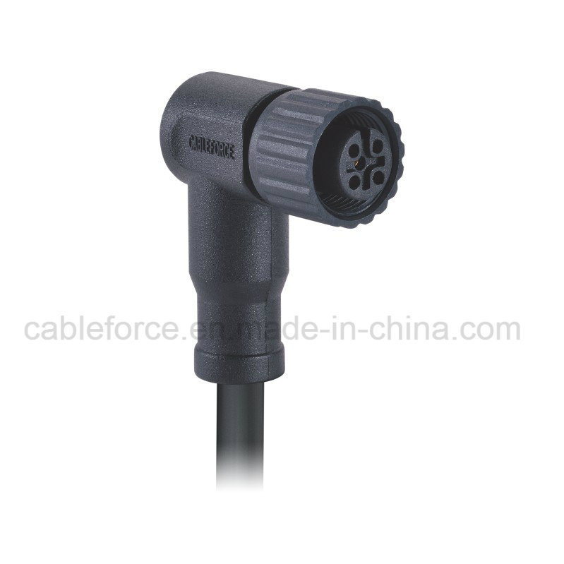 M12 5 Pin Female Right Angled Molded Cable Connector with Plastic Screw