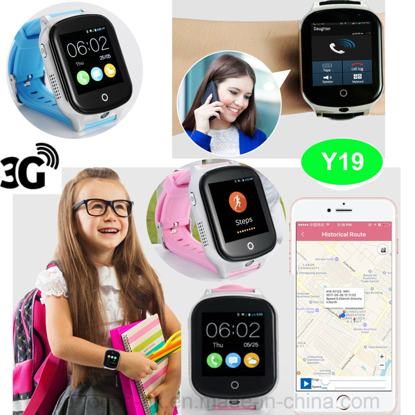 3G/WCDMA Elderly GPS Watch with Camera 3.0 & Sos Button Y19