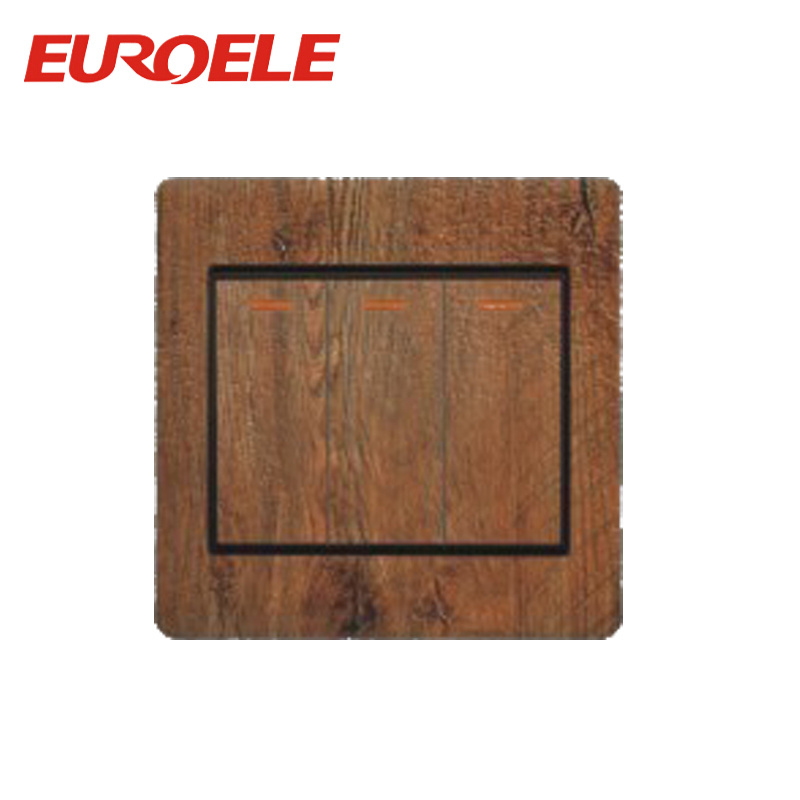 Comfortable Wooden Color PC Material 3 Gang Wall Switch
