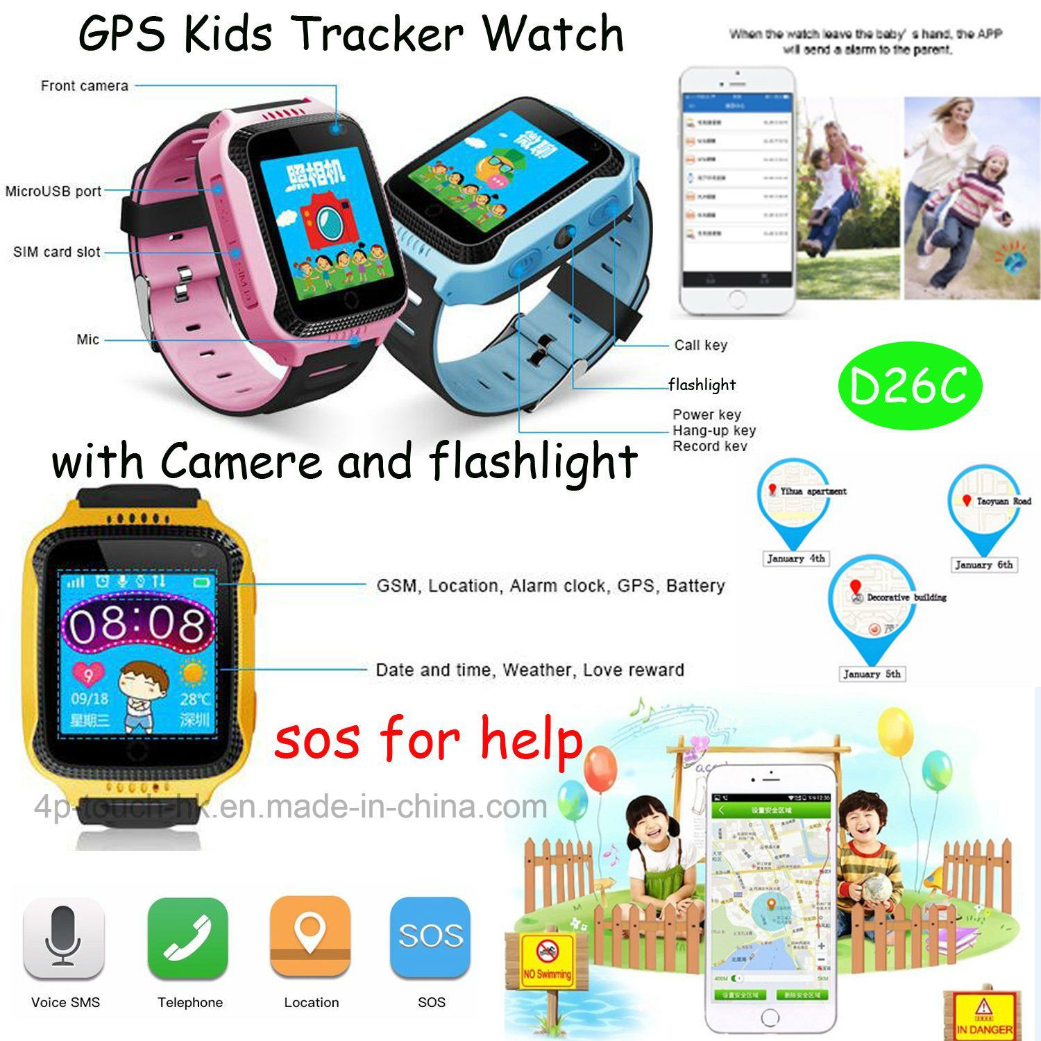 Hot Selling Kids Tracker Watch with Phone APP & Camera (D26C)