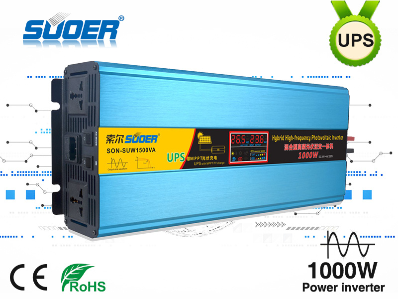 Suoer New High Frequency Hybrid Photovoltaic Inverter UPS Inverter 24V 1000W with MPPT Solar Controller (SON-SUW1500VA)