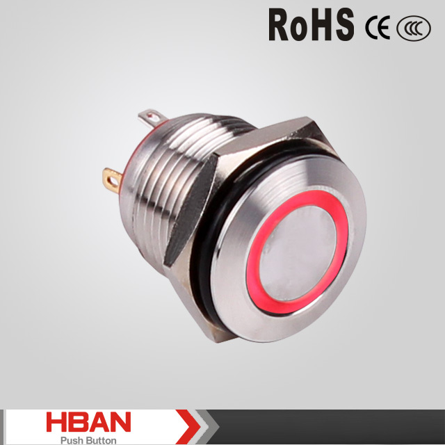 16mm Hot Sale Flat Round Red LED Ring Light Metal Switch