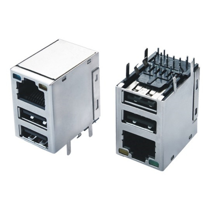 Dual USB Connector RJ45 Female Module with Transformer