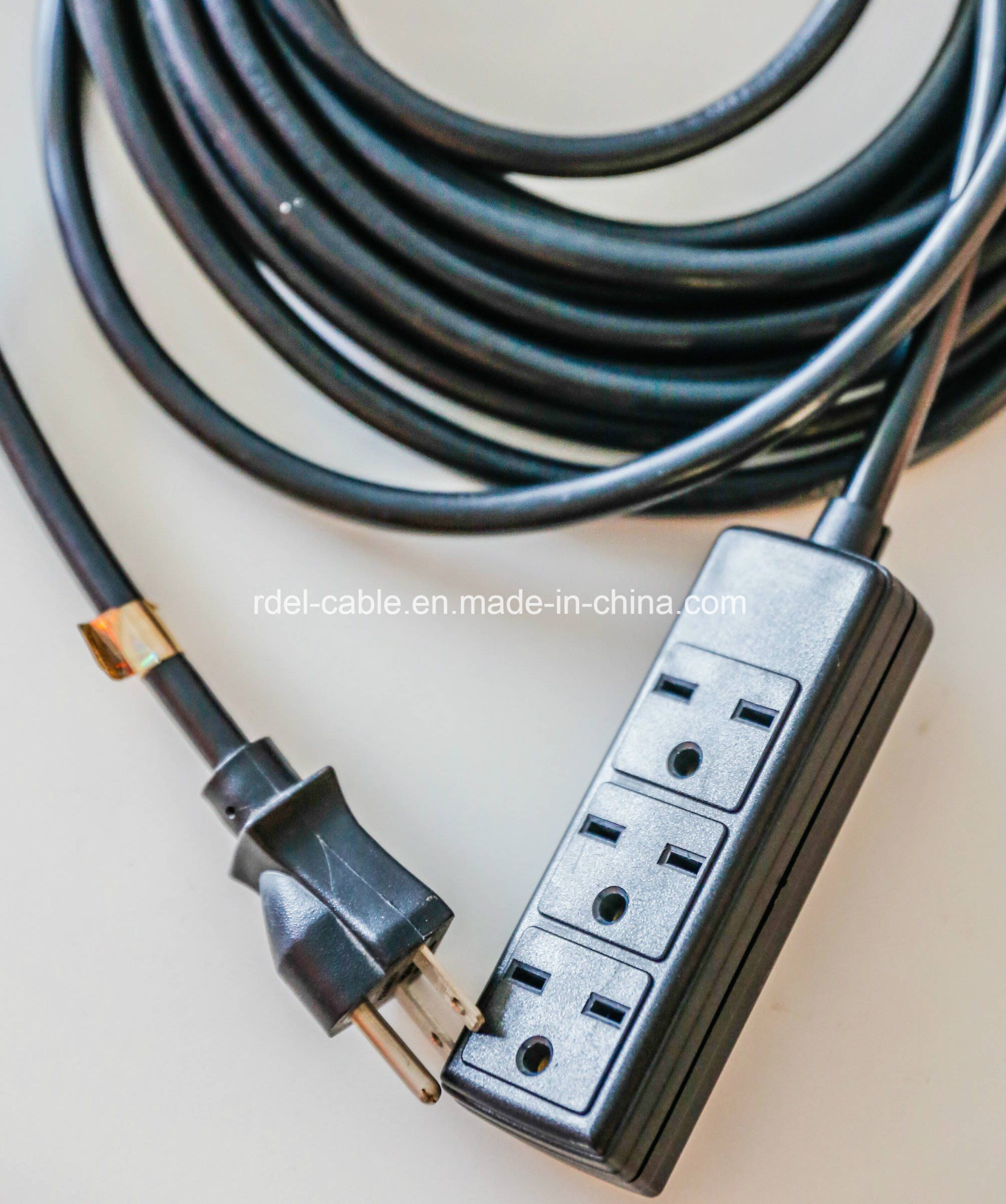 Extension Cord/Wire, 3 Prong Grounded, 3 Outlets, Heavy Duty Black
