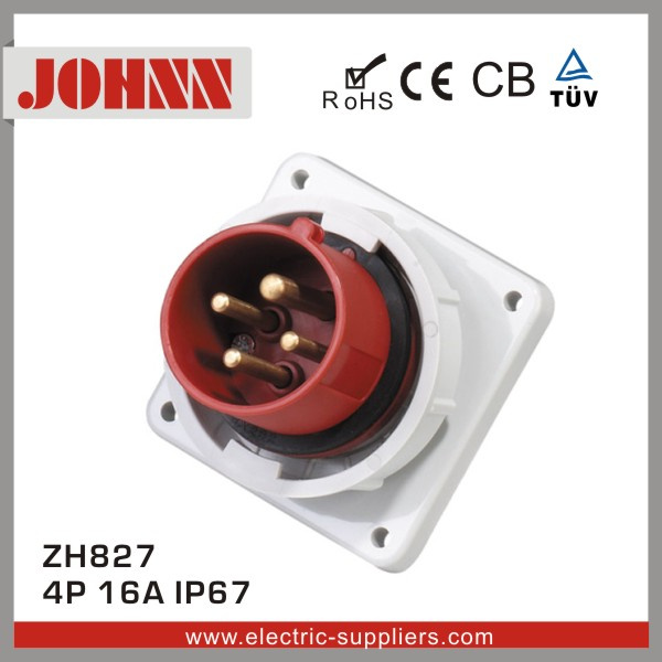 IP67 4p 16A Panel Mounted Industrial Plug