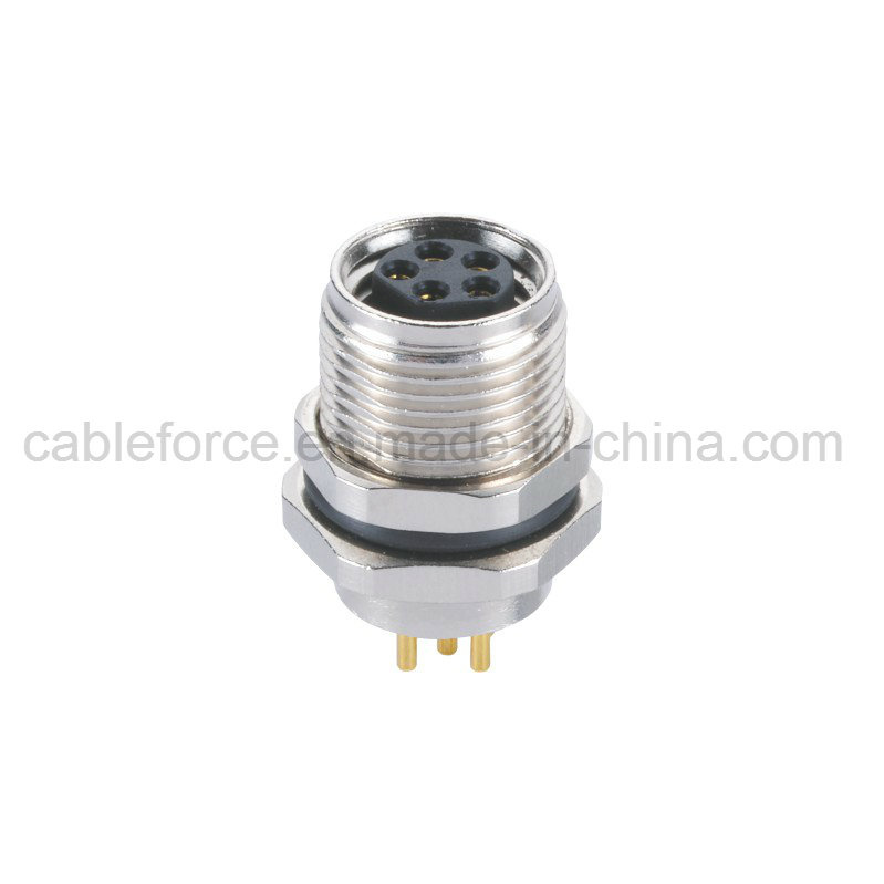 M8 5pin Female Front Mounting Onnector for Industrial Automation with PCB Contacts