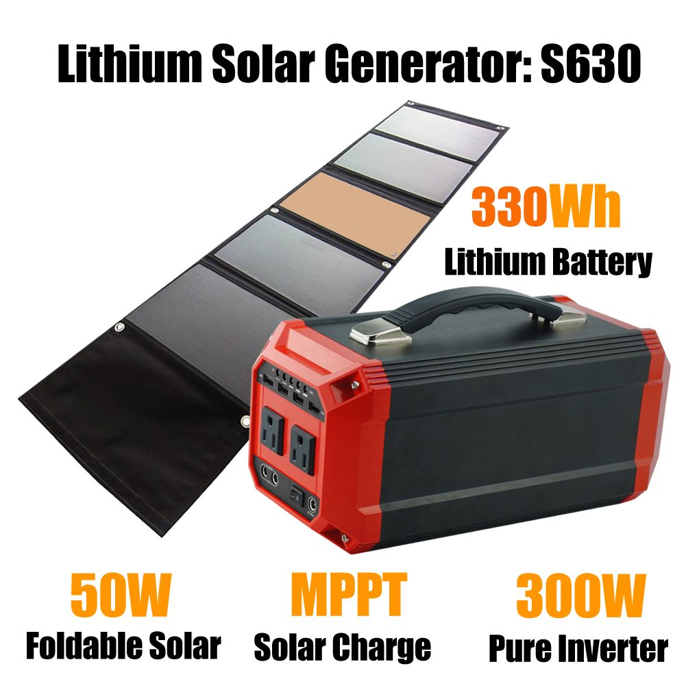 89200mAh Rechargeable Battery Pack Inverter with 50W Foldable Solar Panel