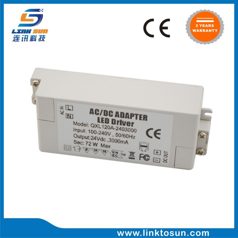 2 Year Warranty Constant Voltage 72W 24V 3A Waterproof LED Driver