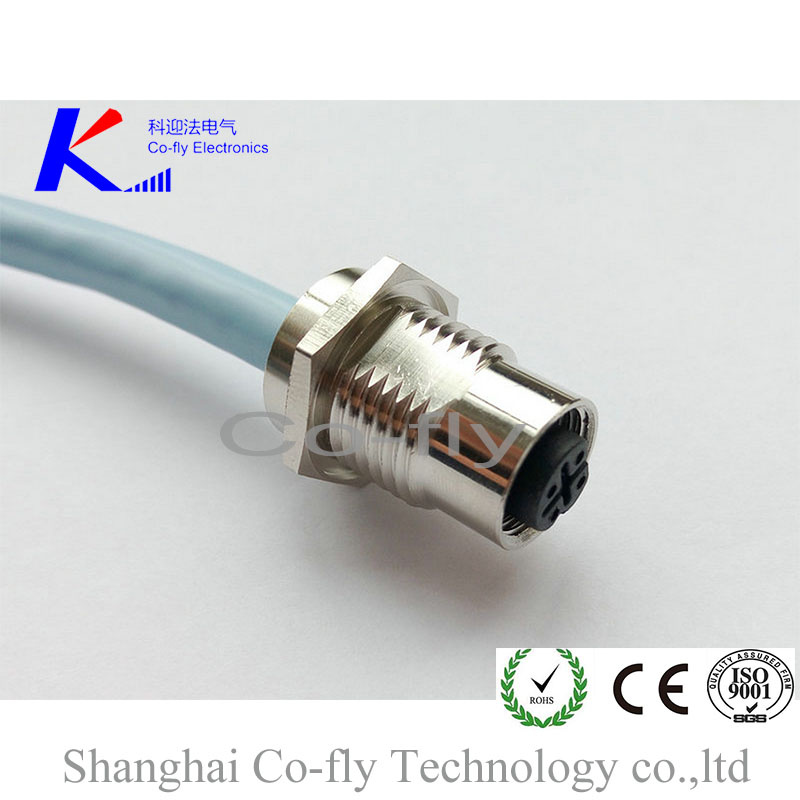M 12 Female Panel Mount 4 Pins Wire Connector for Industrial Robot