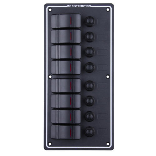 8 Gang Aluminum LED Rocker Switch Panel & Circuit Breakers -Boat/Marine/RV