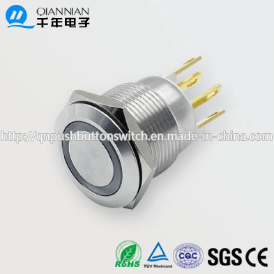 19mm 1no Resetable Self-Locking Flat Ring Illuminated IP67 Ik10 Push Button Switch