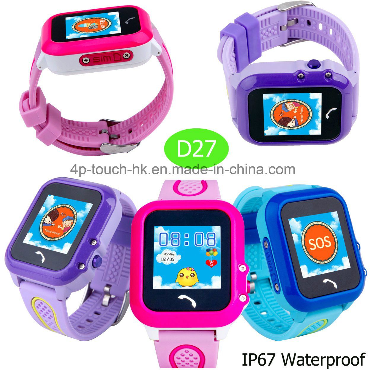 IP67 Waterproof Kids GPS Tracker Watch with Sos Button (D27)